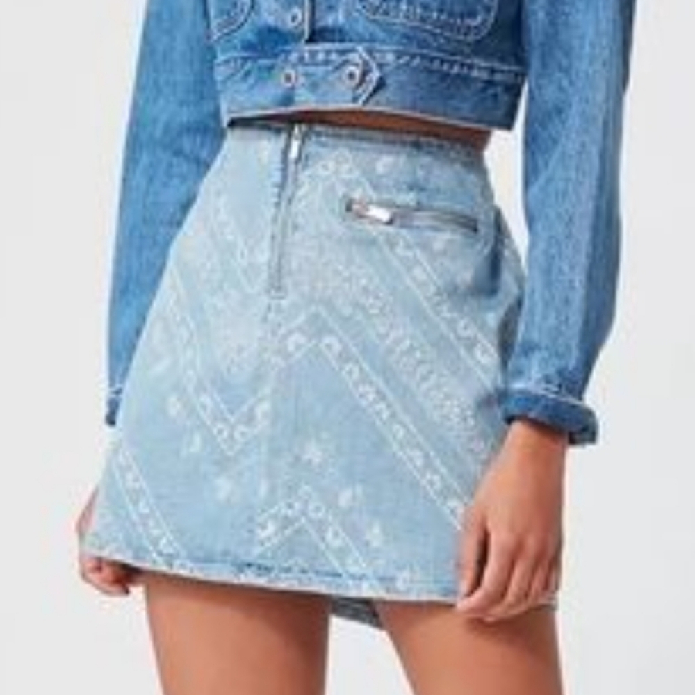 BDG Denim Print Mini Skirt With Zipper Detailing